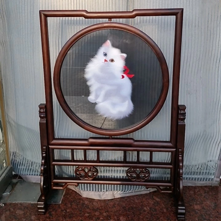 玉传苏绣 定制纯手工双面绣波斯猫摆件（可以点击联系客服）