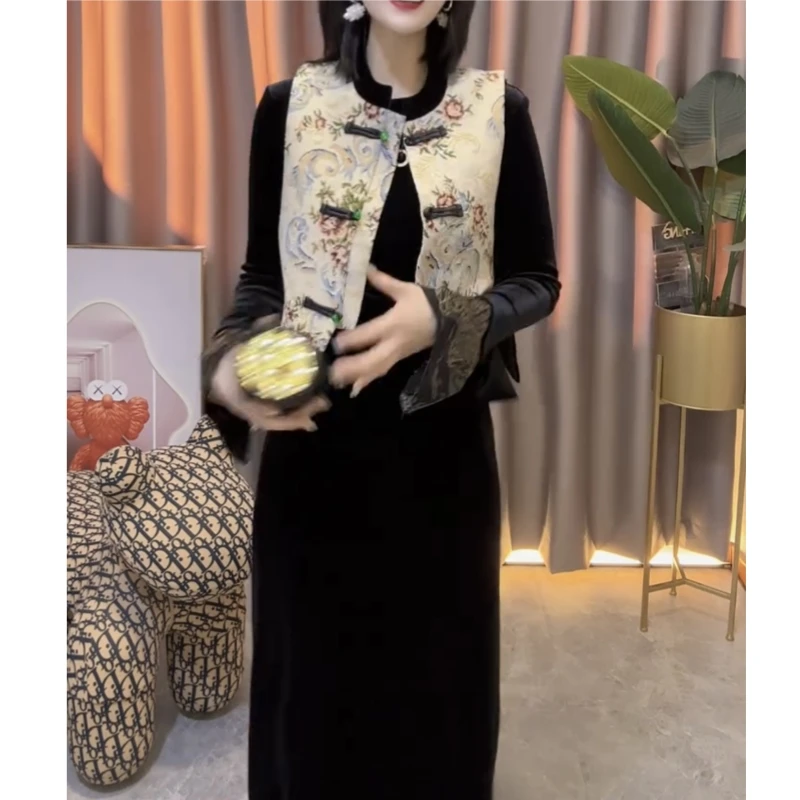 套装民族风ins时尚秋冬显瘦网红百搭复古中式中国风秋冬提花
