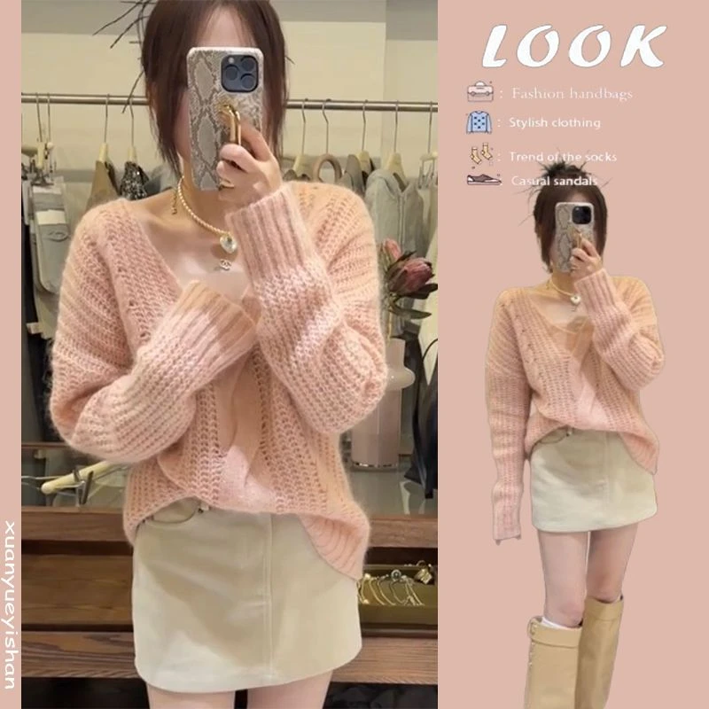 秋季时尚一整套2024韩系新款慵懒风针织衫毛衣百搭显瘦短裙两件套
