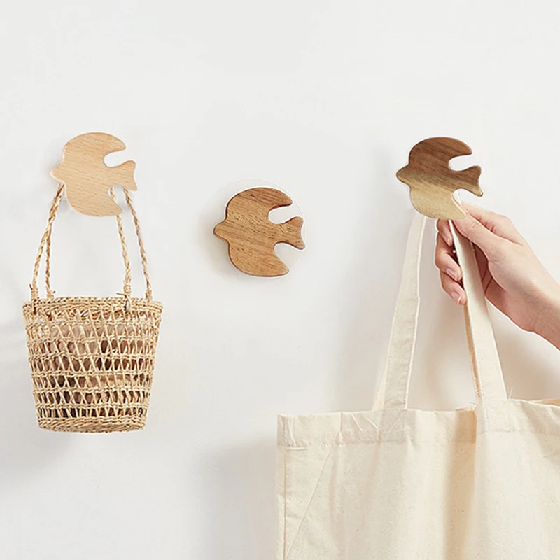 免打孔实木衣帽钩墙壁自粘挂衣钩门后玄关墙上挂钩创意高档挂衣架