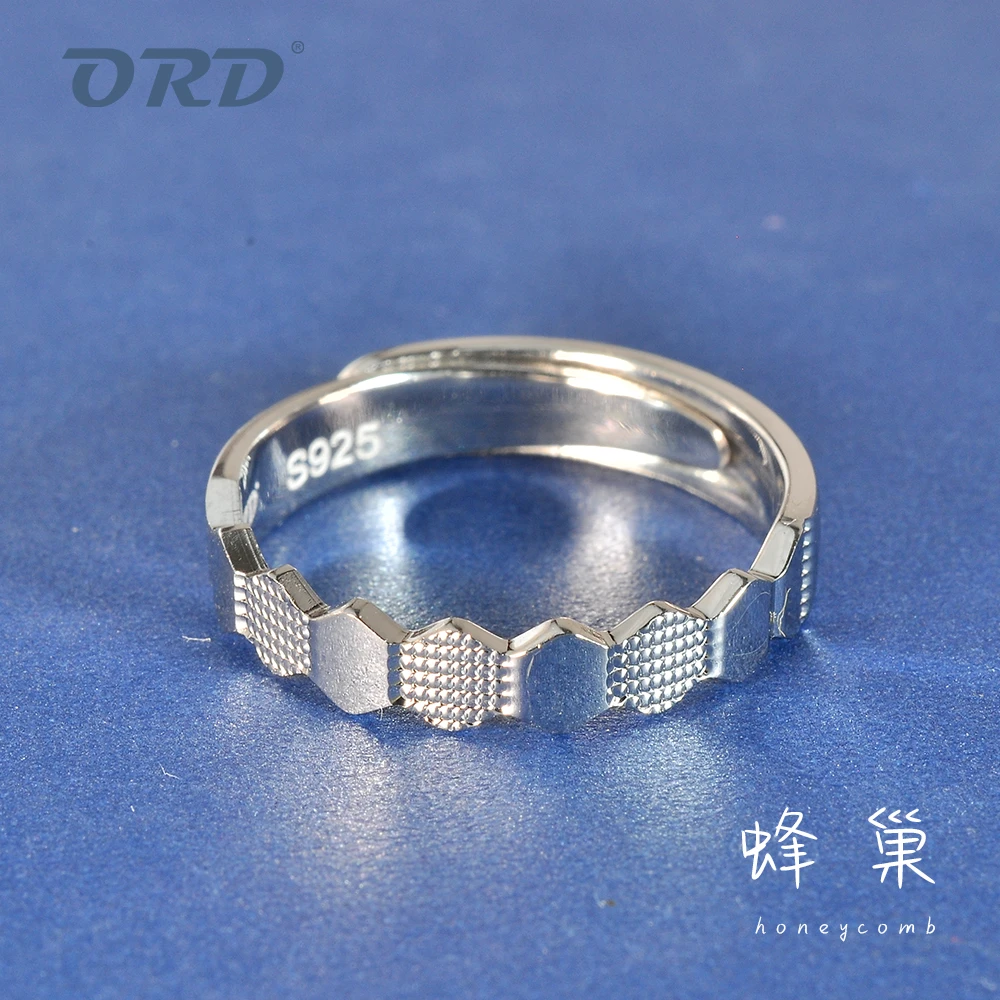 ORD 925银戒指 纯银蜂巢推拉银情侣女气质时尚送女友金色圣诞礼物