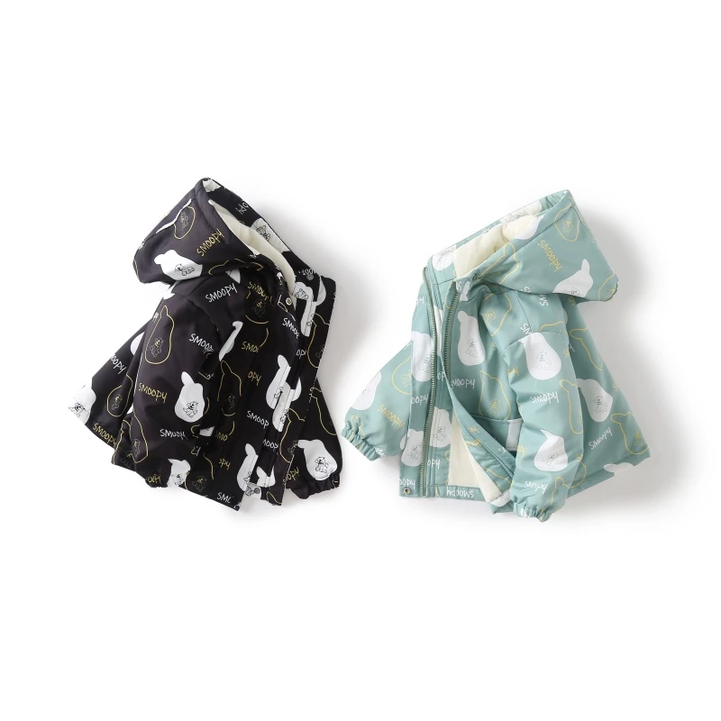 【现货】2024新款女宝宝中性风小狗图案外套儿童秋冬款加绒加厚棉服