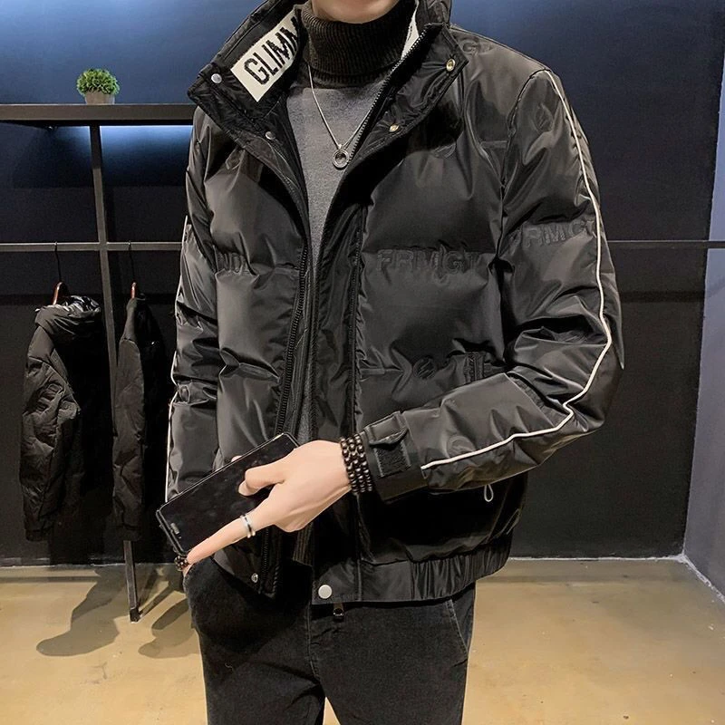 波司豋2023年羽绒服服男士短款冬装潮牌加厚时尚印花珠光立领鲨鱼