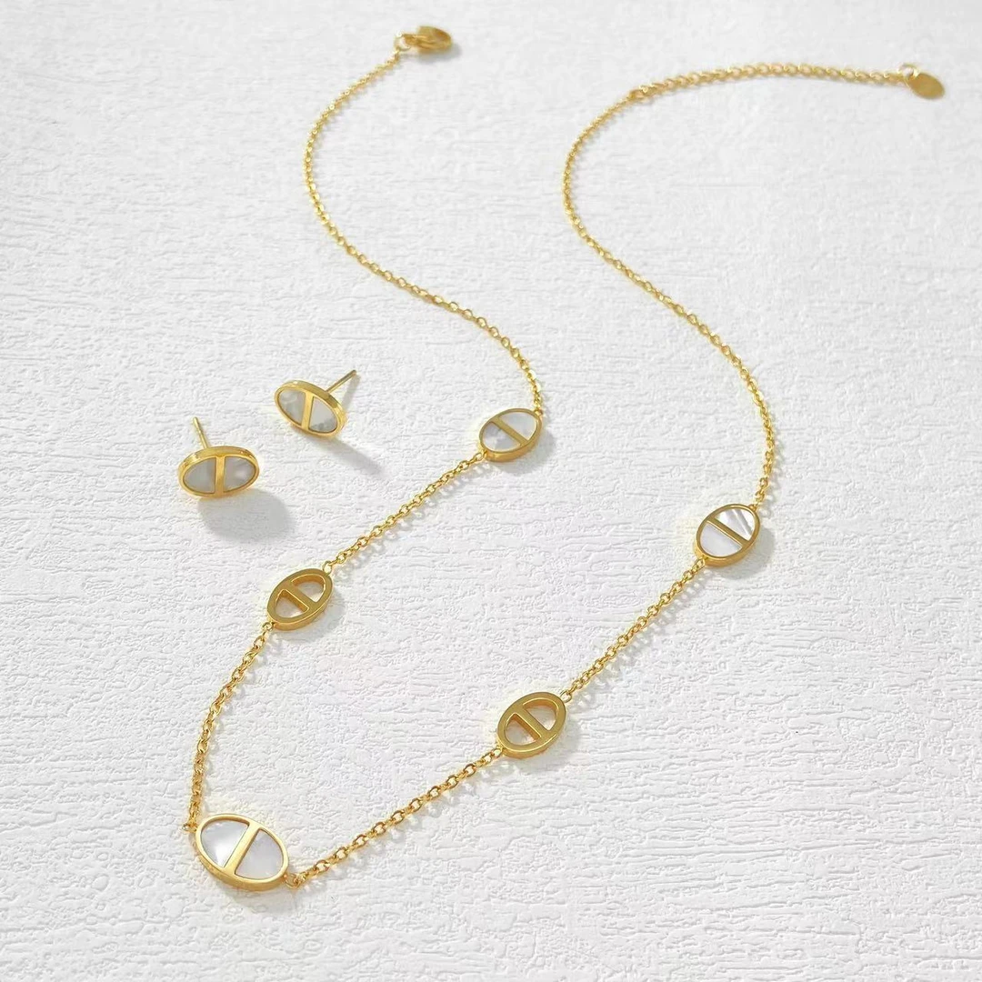 钛钢项链 木木（ZF2073） 45厘米 白贝猪鼻子项链+耳钉