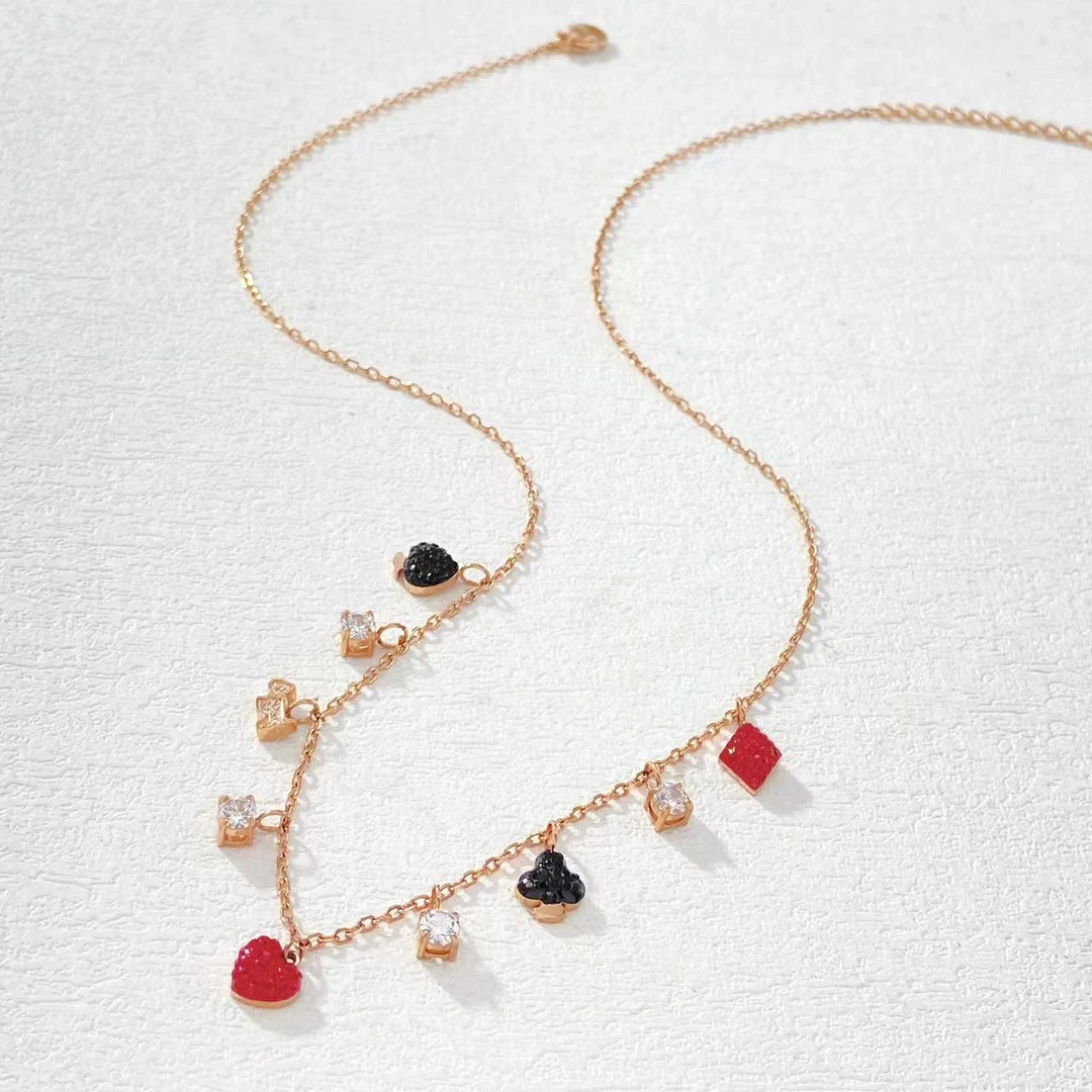 钛钢项链 木木（ZF1928）48厘米 满镶扑克花纹小狗项链