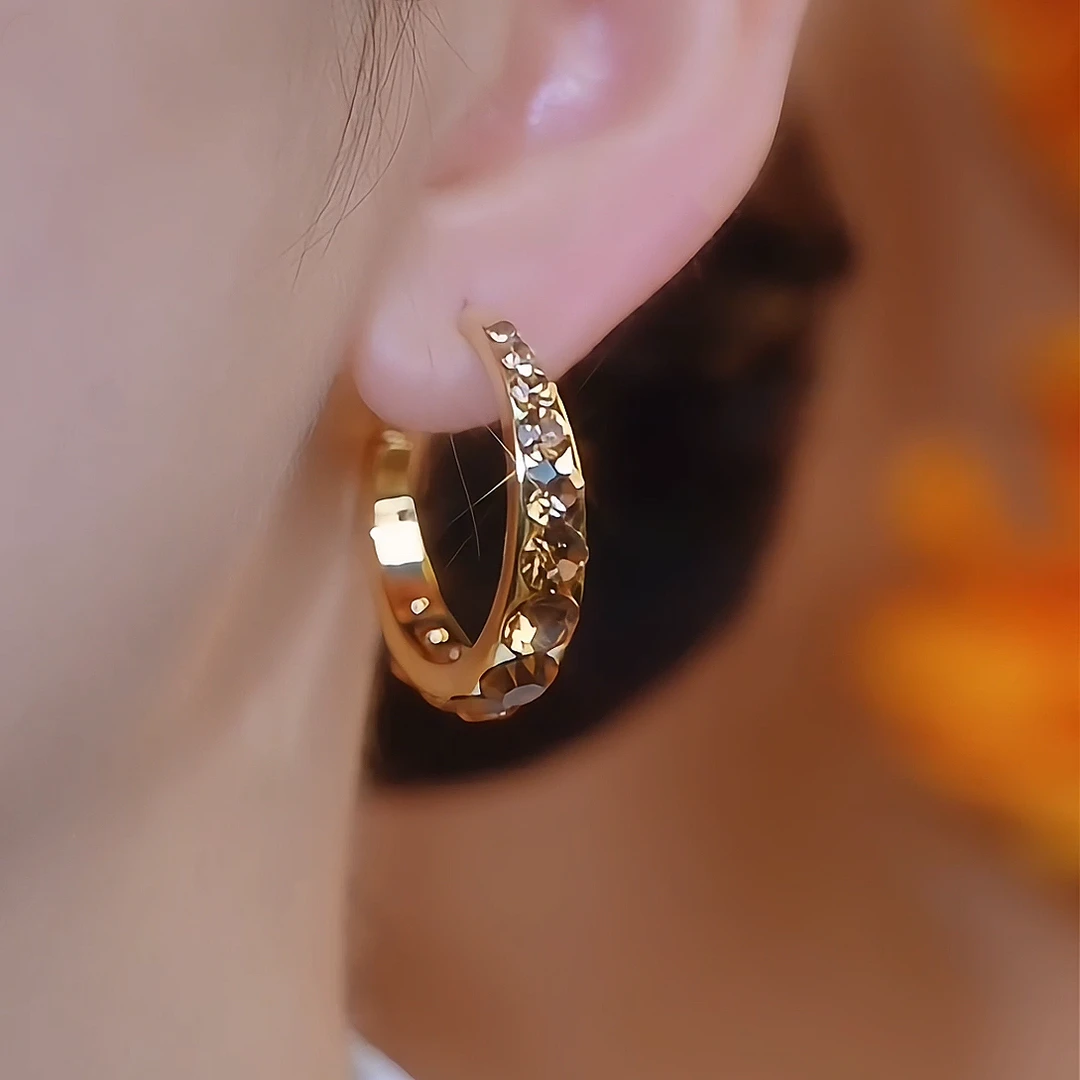 铜合金合成锆石耳饰 【3厘米】精致满钻圈圈春夏新款耳饰气质耳圈款