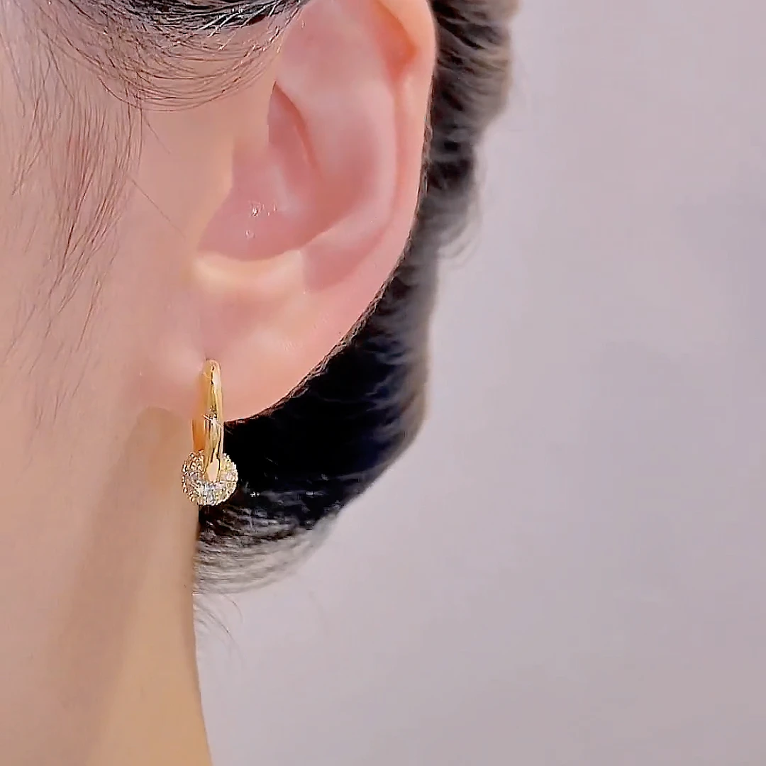 铜合金合成锆石耳饰 精致简约小众耳扣气质圈圈耳环镶钻满钻镶嵌