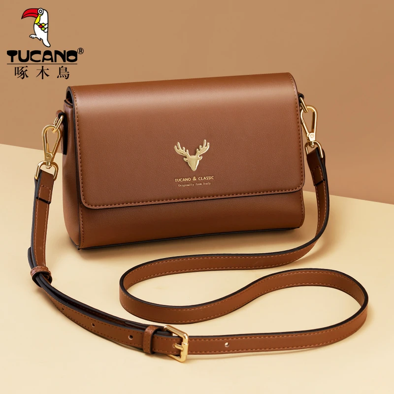 【现货】啄木鸟真皮女款爆2025新款牛皮夏季时尚斜跨轻奢洋气小鹿包