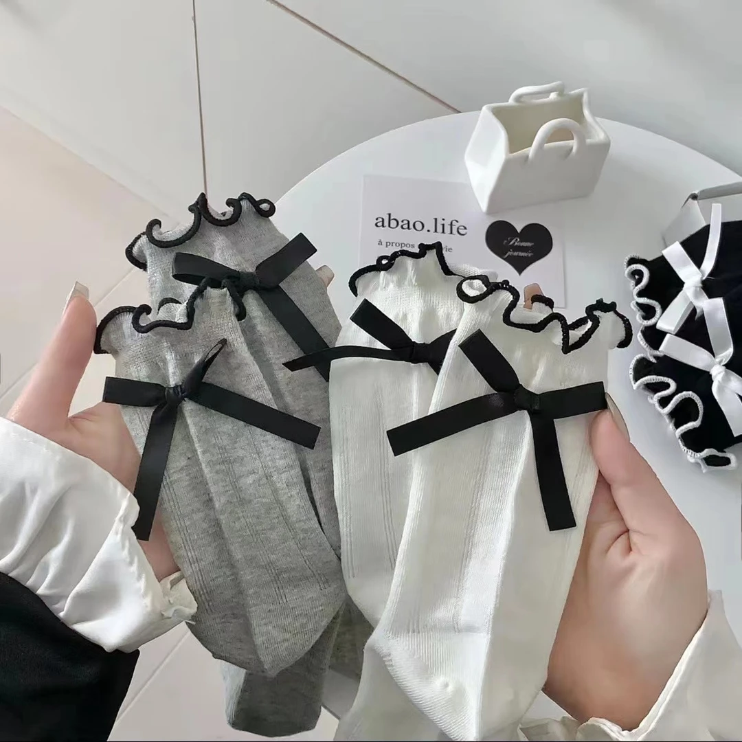 纯色后蝴蝶结少女袜