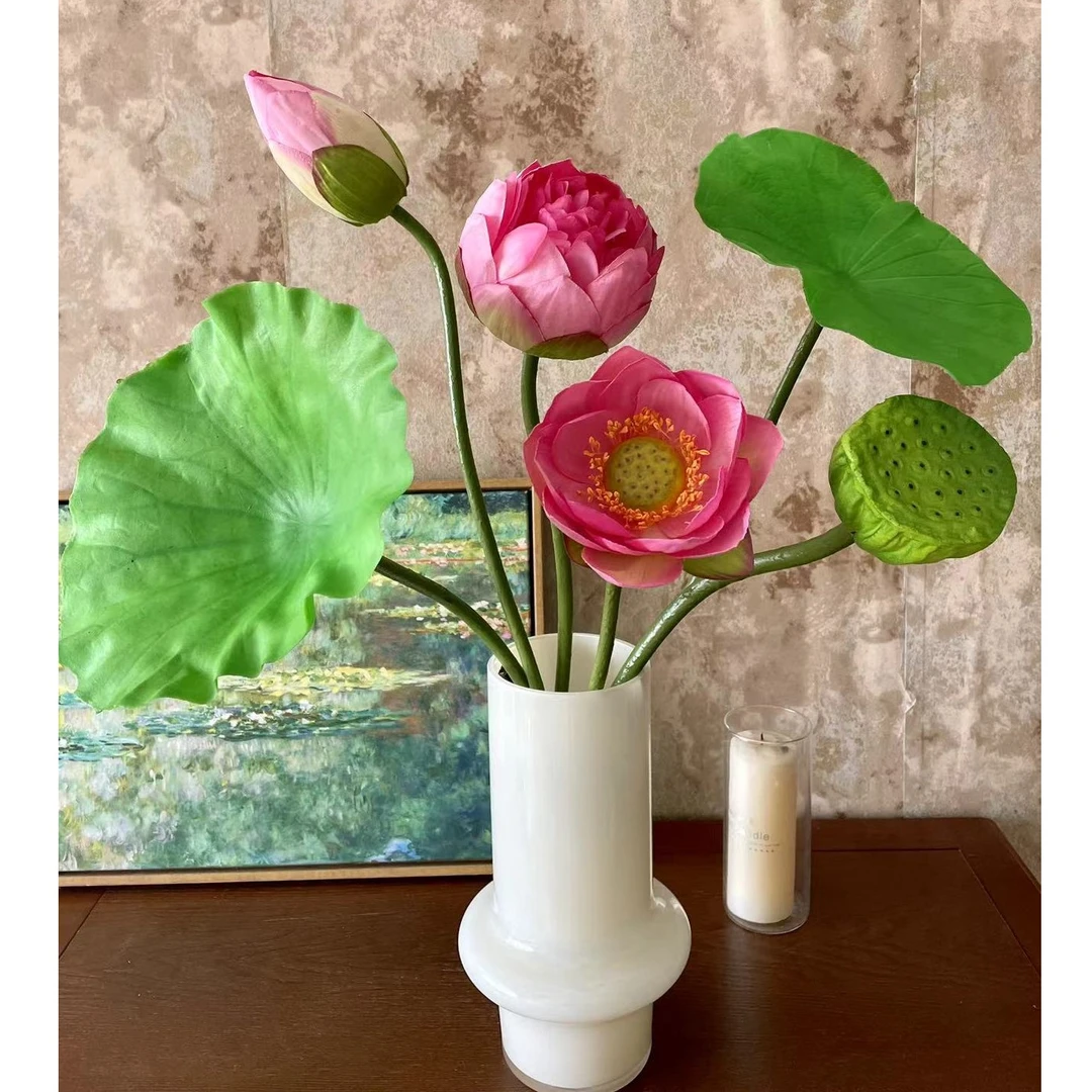 【zy紫嫣】荷花仿真花新中式高档假花摆件客厅插花莲蓬莲花花束装饰