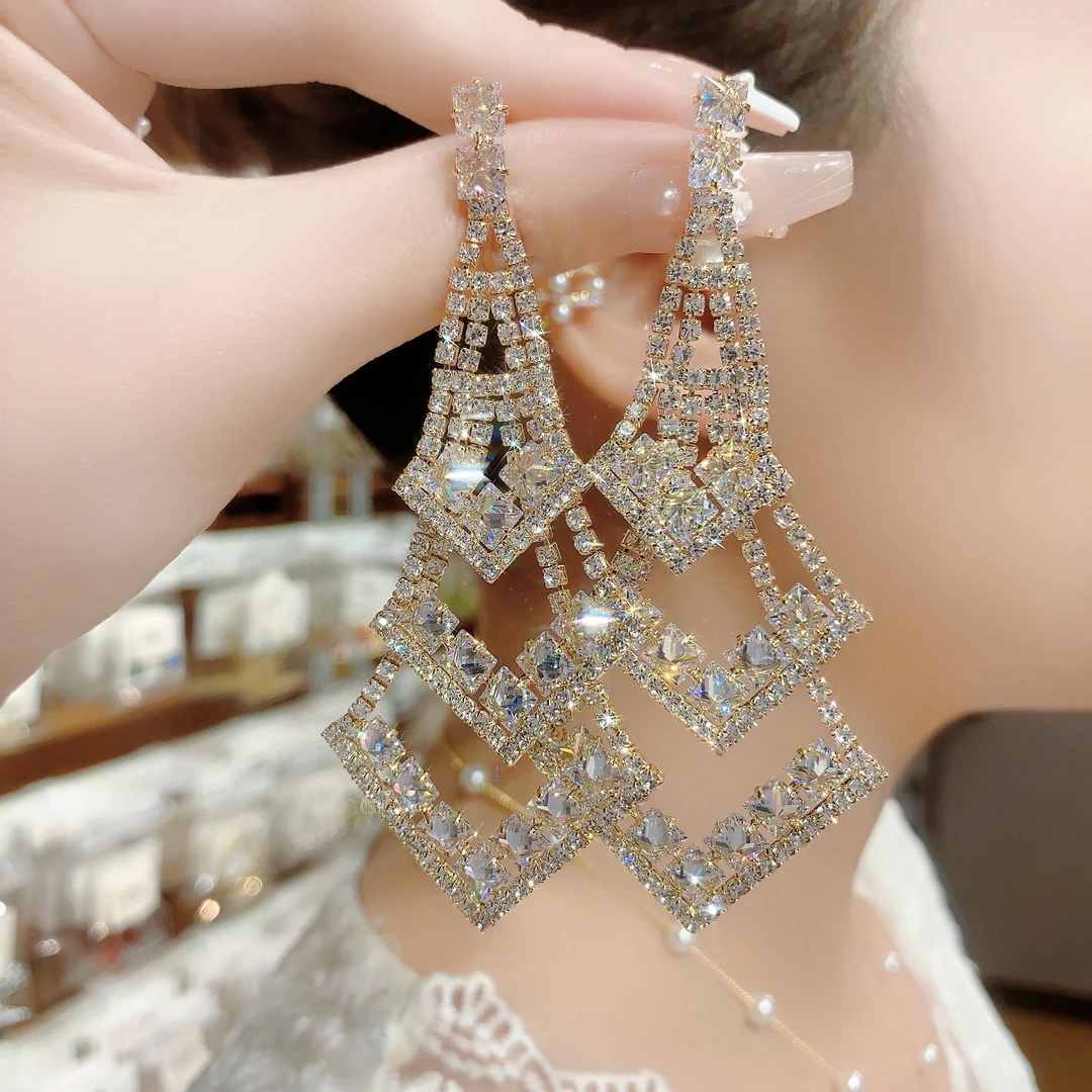 铜合金耳饰 2024年新款潮奢华夸张几何重工三层时尚大气耳环G151