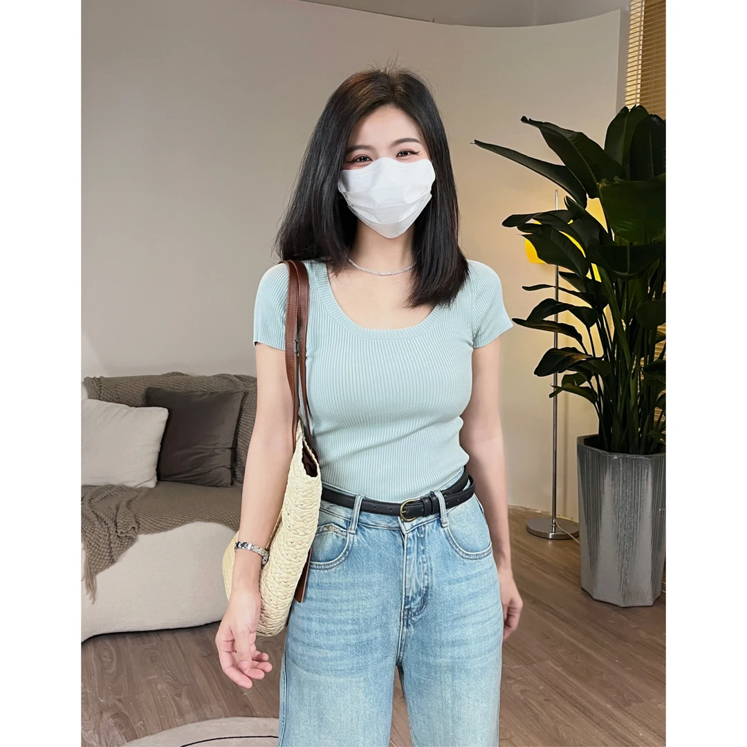 LYZ定制【冰冰凉】天丝针织夏季U领薄款短袖纯色百搭修身显瘦莱赛尔