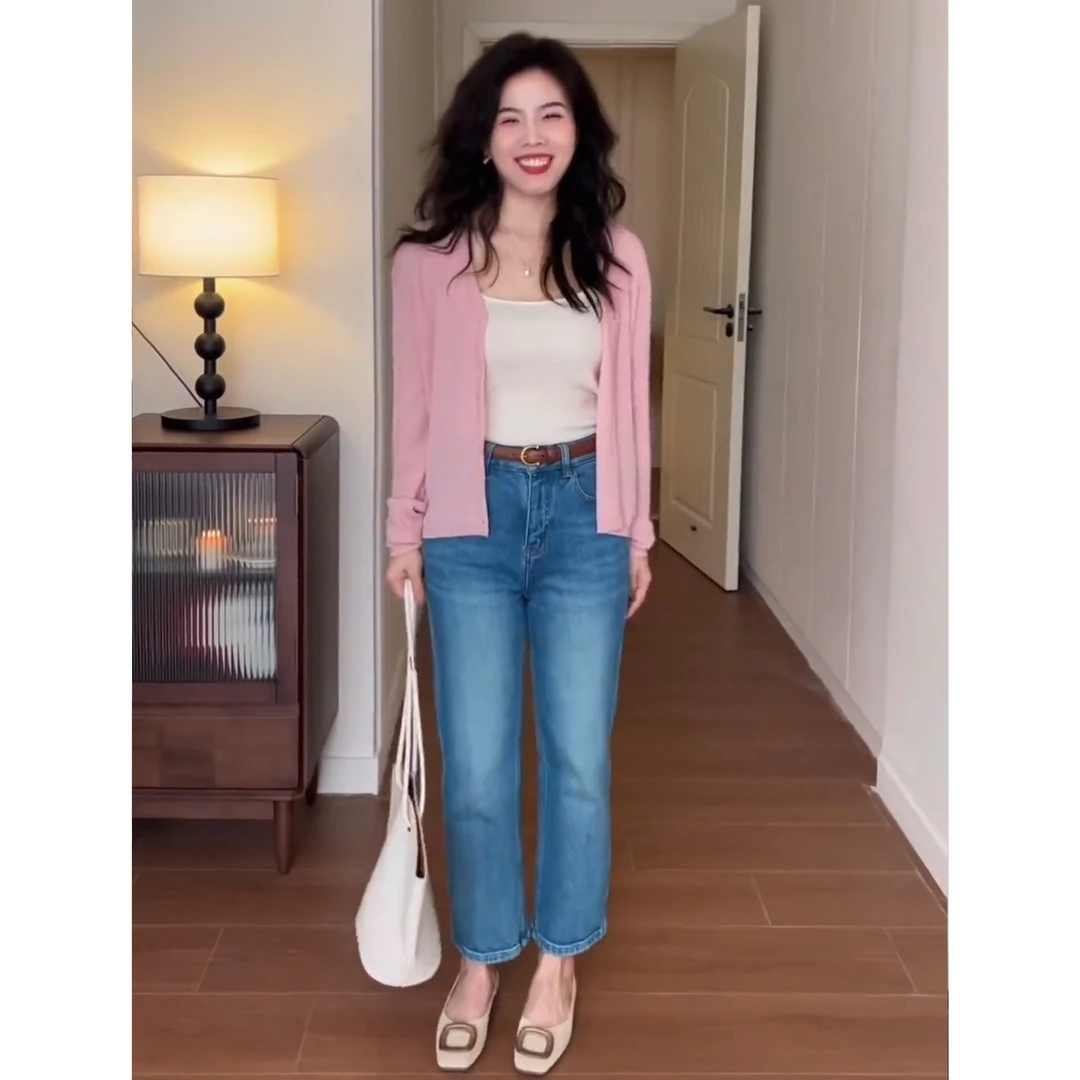 李羽竺【翠宝高端定制】夏季新款穿搭四面弹土耳其高腰牛仔裤6132