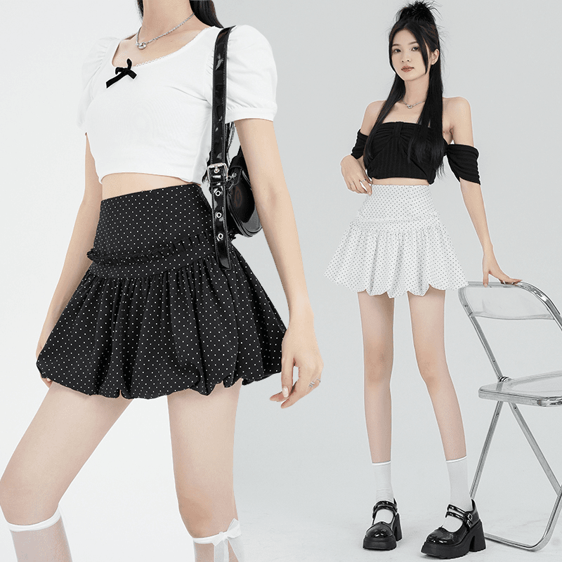 夏小众设计感甜美减龄少女个性波点蓬蓬半身裙A字花苞短裙百褶裙