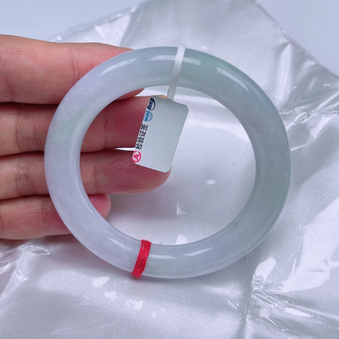 缅甸天然A货翡翠胖圆条手镯55.2圈口