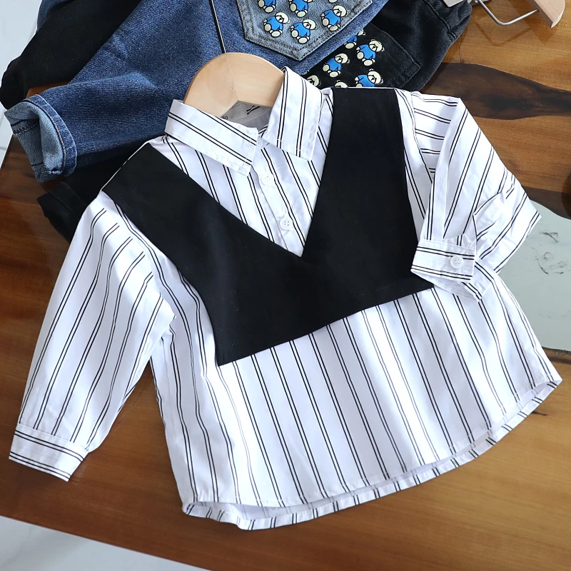 宝宝秋装假两件衬衫儿童翻领衬衣韩版小童秋装上衣儿童翻领1681