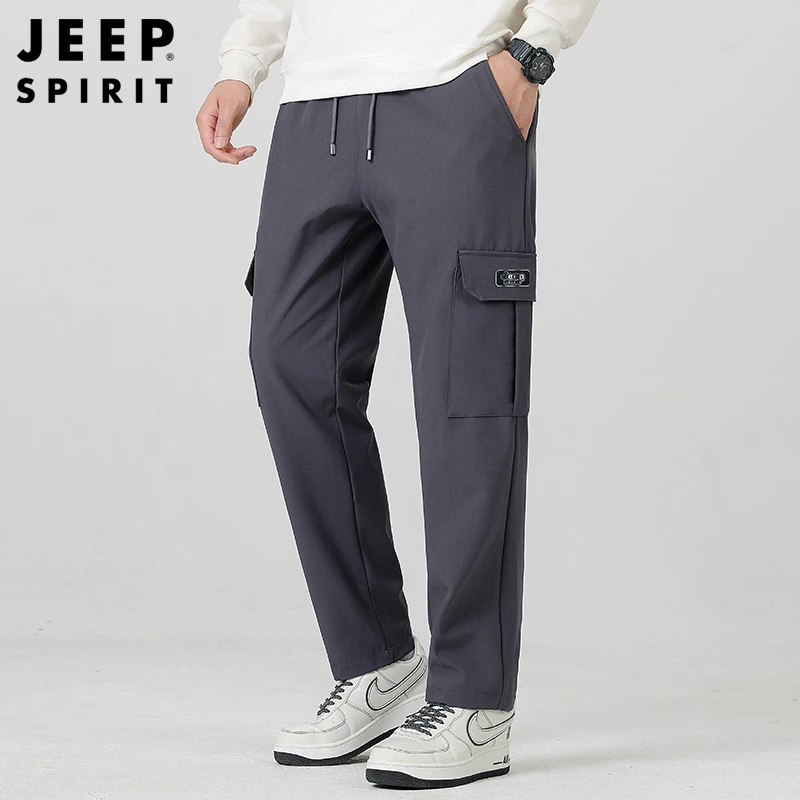 JEEP SPIRIT春秋运动休闲裤子男款弹力宽松防水多口袋束脚工装裤