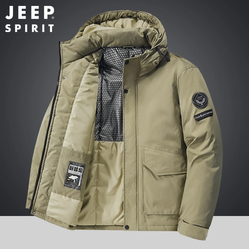 JEEP SPIRIT秋冬纯色百搭防风保暖棉服男士工装多袋连帽休闲外套