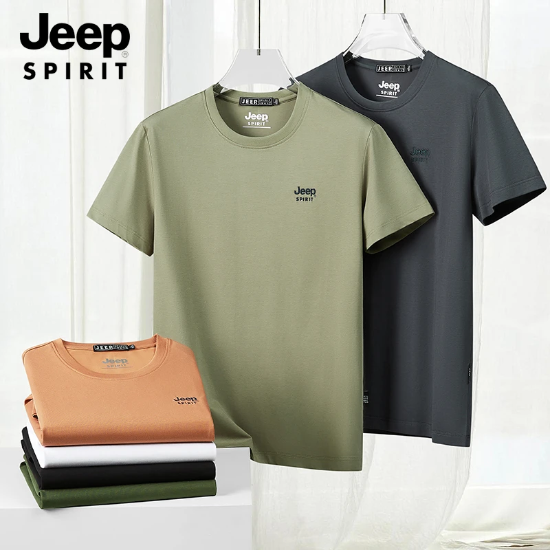 JEEP SPIRIT时尚经典舒适弹力圆领男士短袖t恤夏季宽松透气半袖
