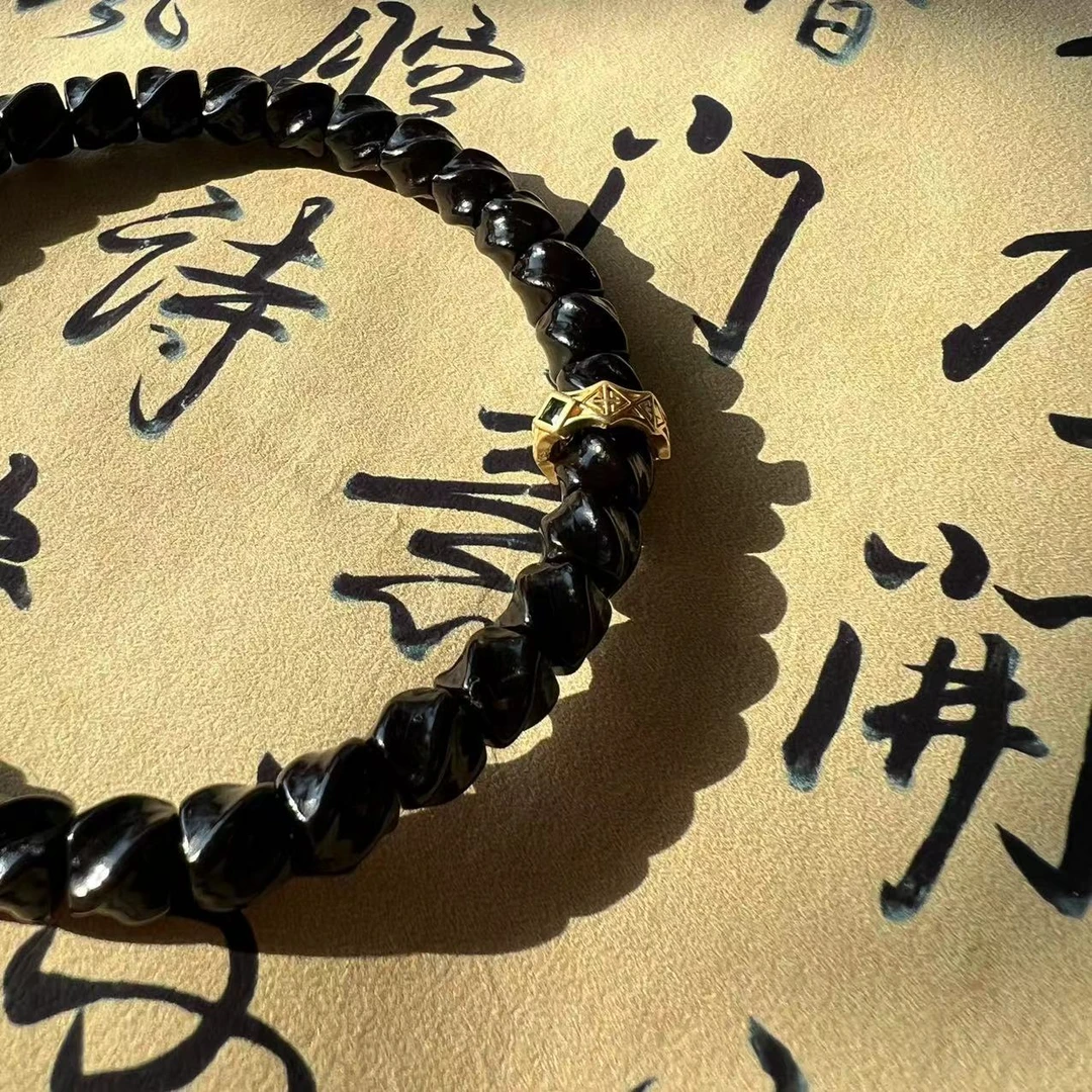 大帅精选黑金椰蒂（扭扭）单圈手串纯手工抛光精品文玩手串原生态