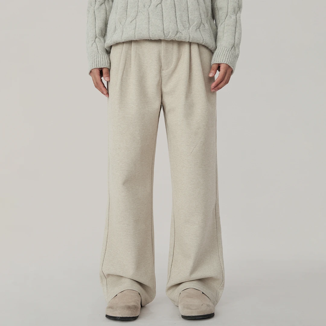 秋冬季重磅美式垂感毛呢休闲裤男生高端潮流百搭宽松阔腿直筒西裤