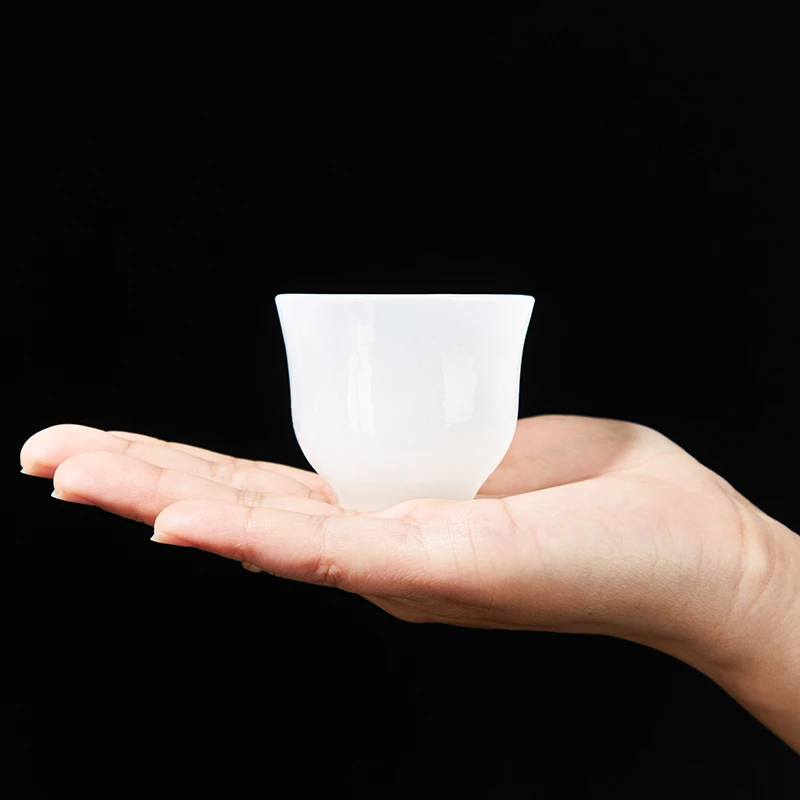 聚誉琉璃茶杯单杯家用待客白色品茗杯高档白瓷主人杯功夫中式陶瓷