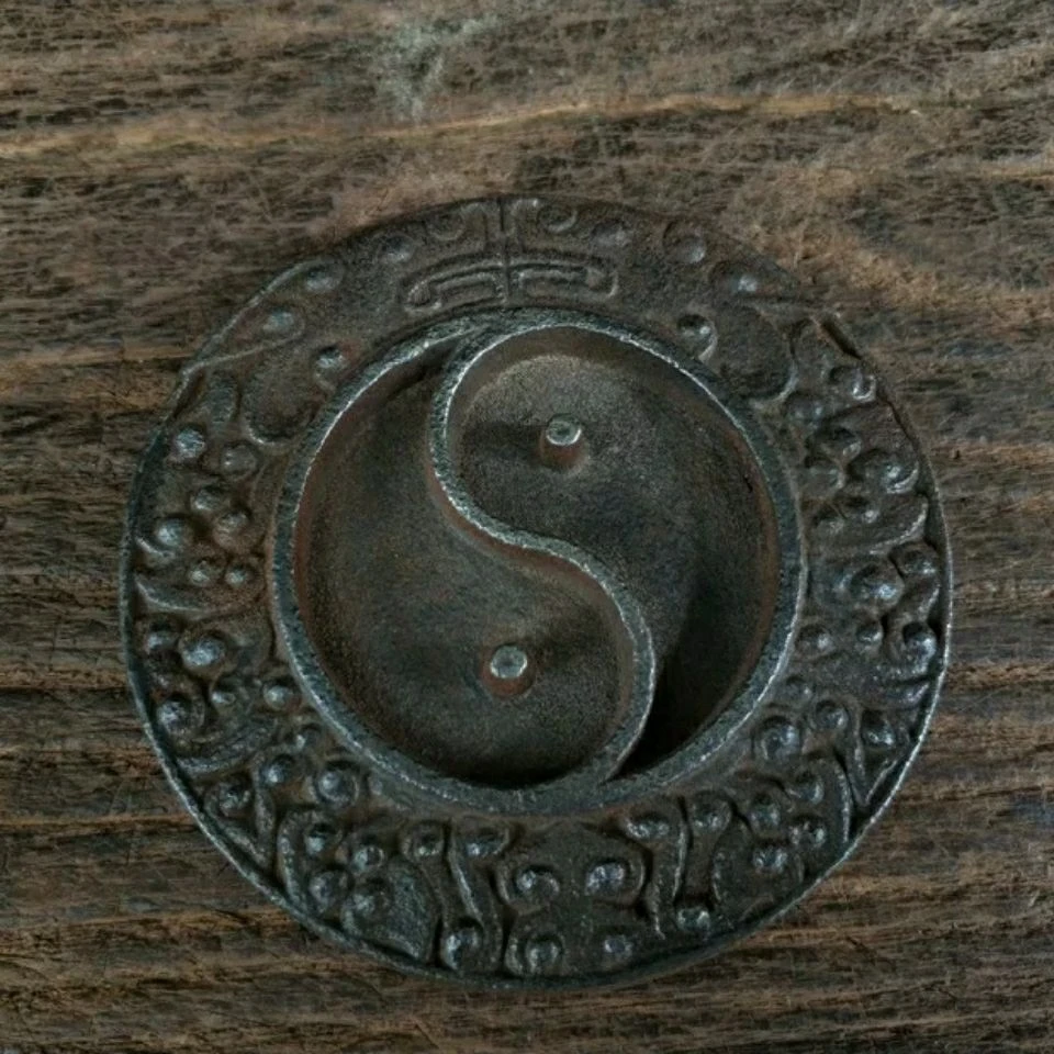 铁器浮雕双龙太极砚台镇尺香炉熏炉观音佛像复古怀旧古代书房摆件