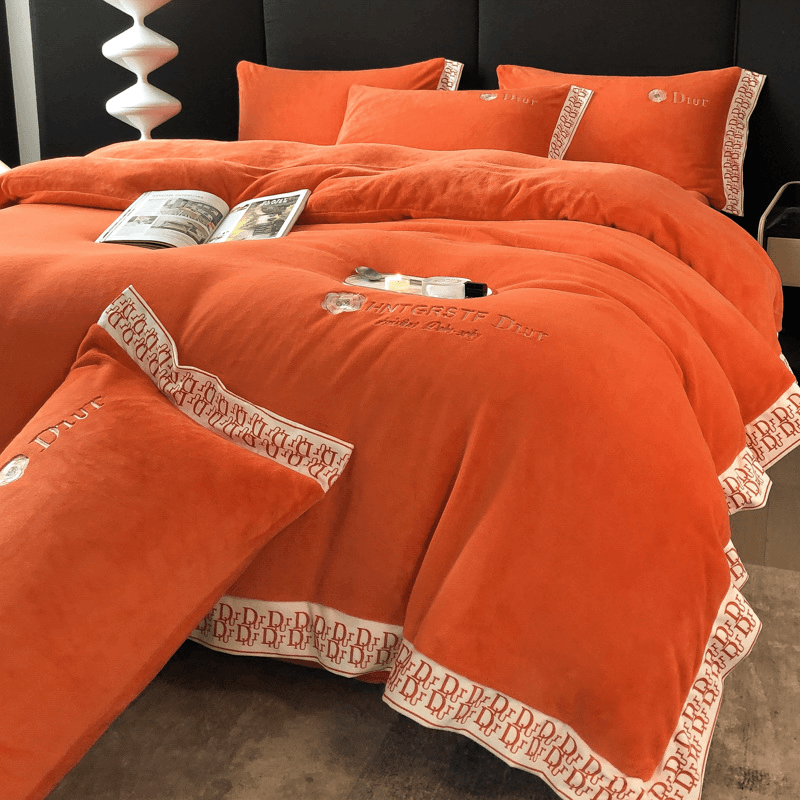 水星新家纺轻奢绒被高级感冬季简约牛奶绒四件套加厚法兰绒绒床品