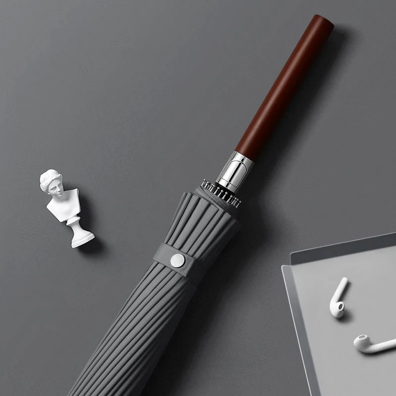 莲花骨长柄伞大号双人加厚加固结实抗风自动雨伞简约商务实木手柄