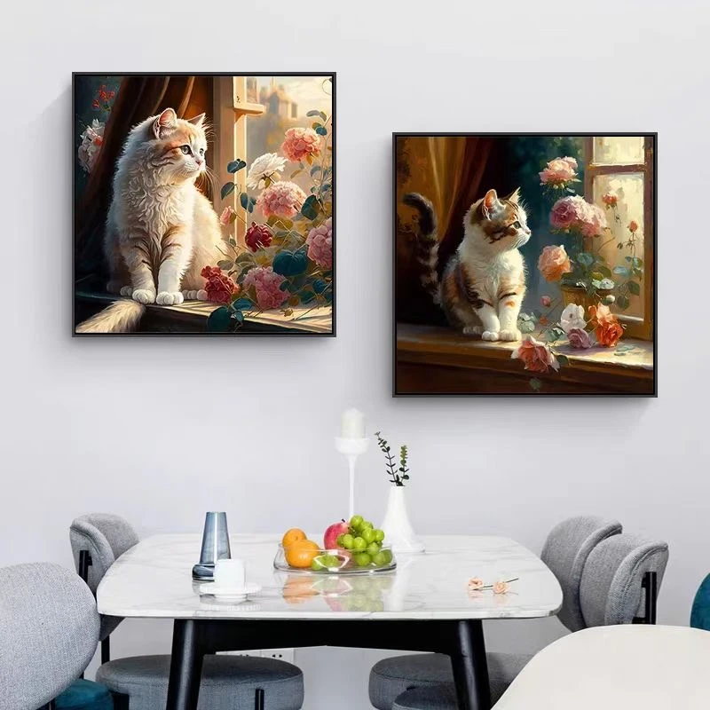 蒙娜丽莎十字绣:窗台猫咪 大格四股线71×71CM