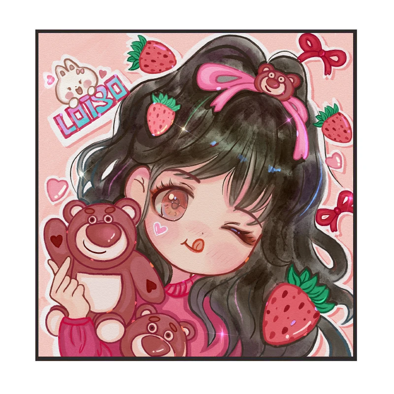 蒙娜丽莎十字绣:草莓熊女孩 金丝布(大格四股线65×65CM)37色