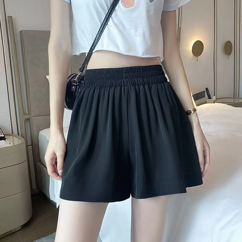 休闲短裤女2025夏季新款宽松运动松紧腰纯色显瘦高腰百搭阔腿热裤