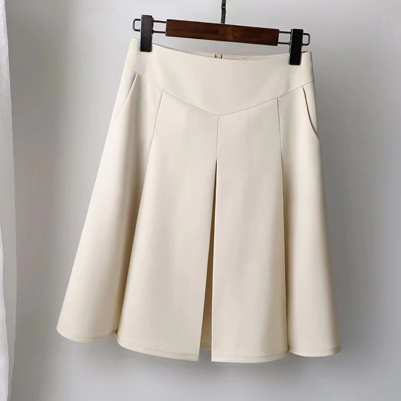 2025春夏新款口袋A字裙中裙褶皱韩版高腰半身裙伞裙百搭显瘦裙子