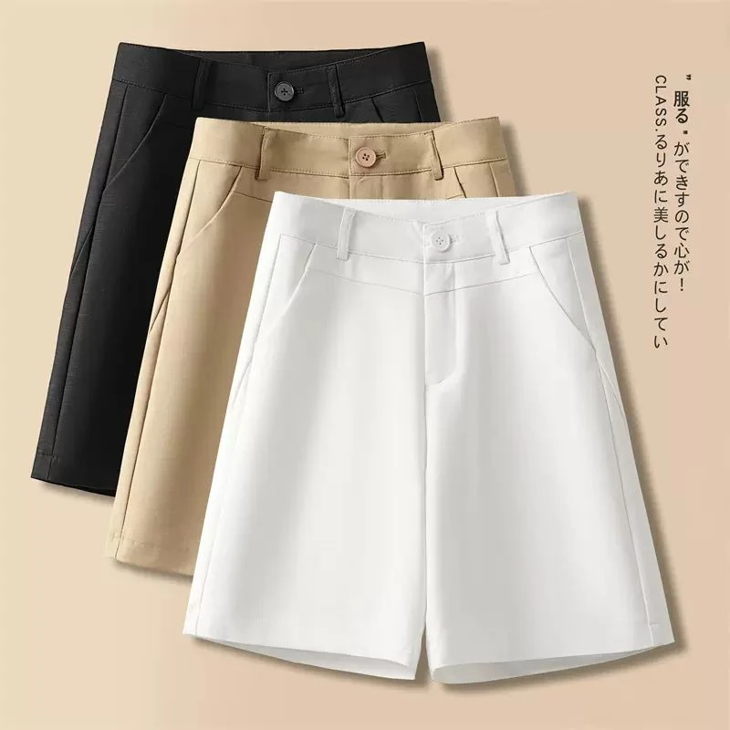 西装短裤女夏季薄款高腰2025新款宽松休闲四分裤阔腿a字五分中裤