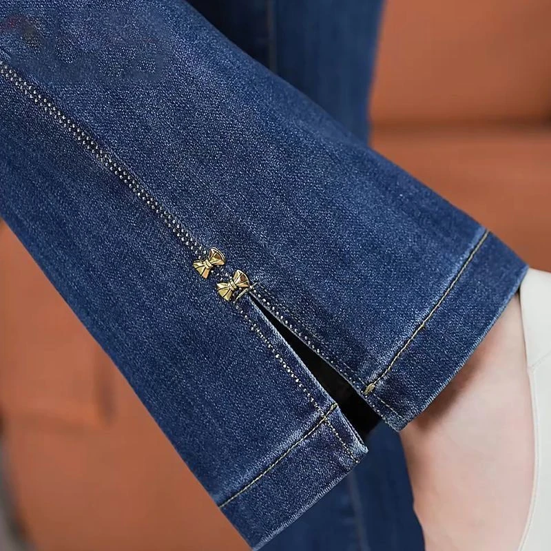 2025春秋新款微喇牛仔裤女矮个子高腰直筒开叉弹力显瘦百搭喇叭裤