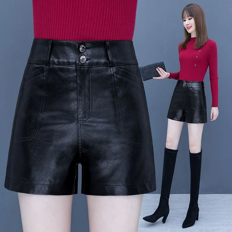 皮短裤女秋冬2025新款洋气外穿高腰PU皮裤衩短裤修身显瘦靴裤加绒