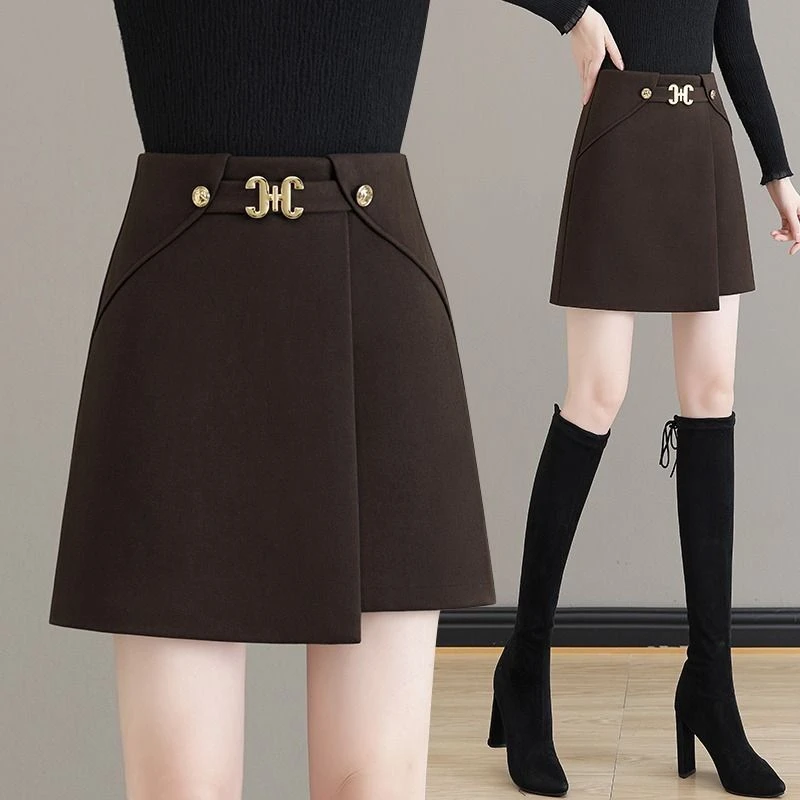 2025新款不规则毛呢半身裙女春秋冬季高腰时尚显瘦包臀a字短裙子