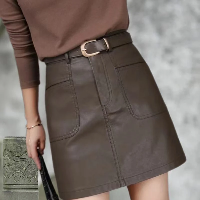 2025年秋季新款pu皮裙女半裙气质高腰a字裙显瘦百搭a字型包臀短裙