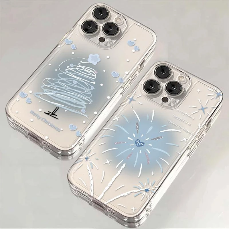 ins蓝晕圣诞树烟花适用iphone15/13苹果14手机壳12promax/14pro软