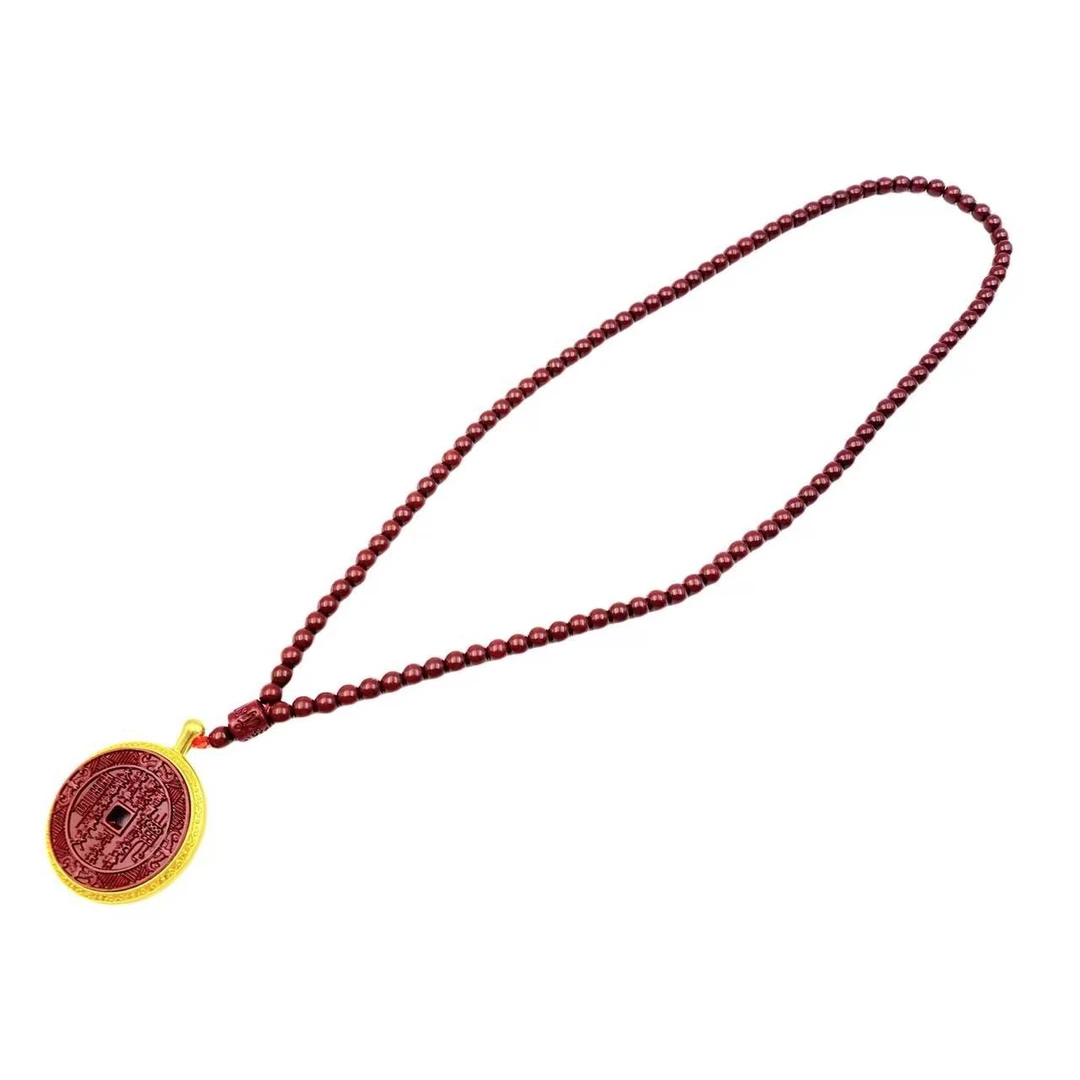 天然辰砂A朱砂真言平安圆牌项链Y1965X合金