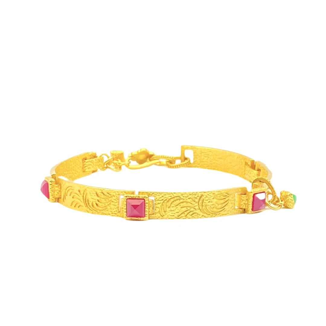 古色古香雕花手链红宝石培育合成C1166X合金