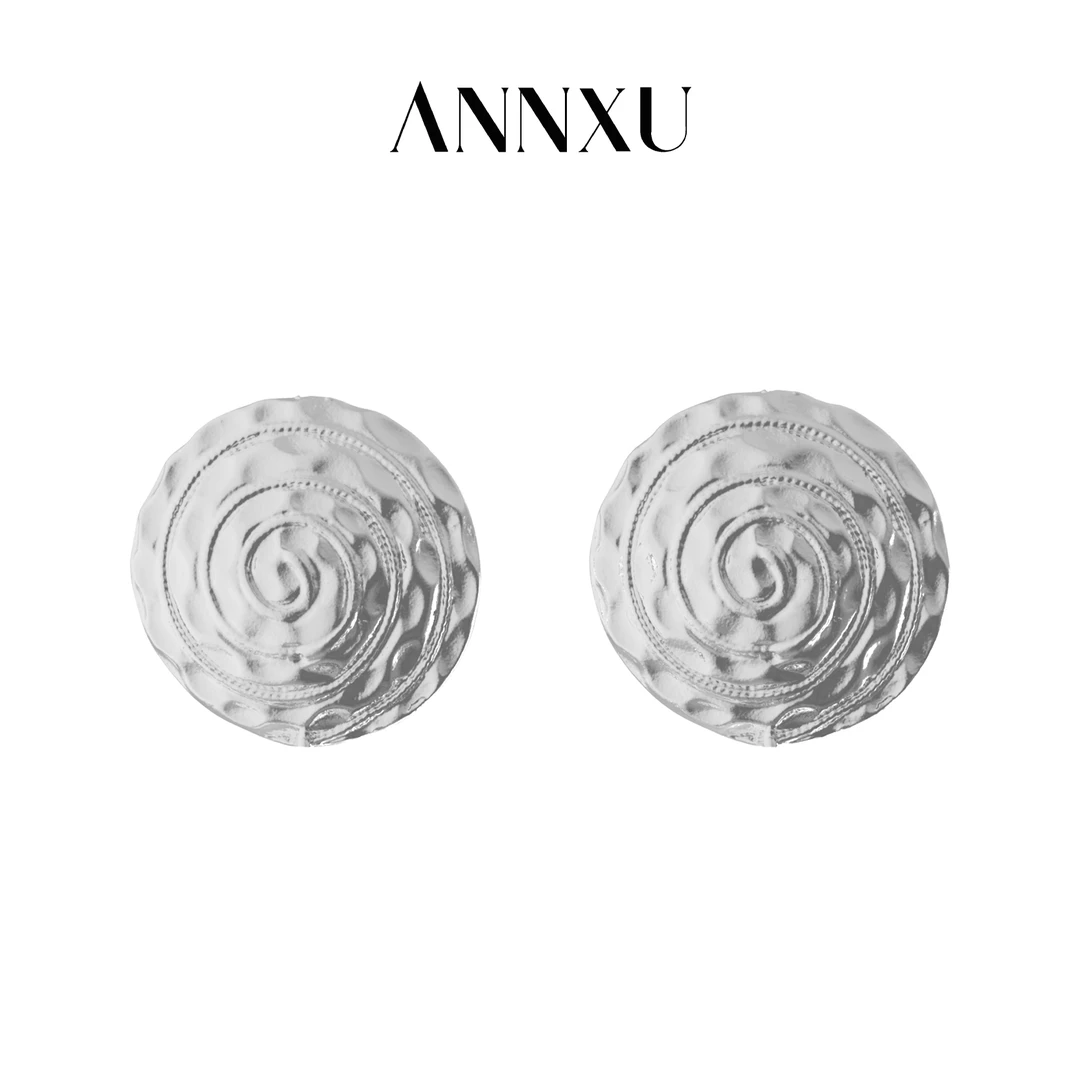 ANNXU 铜合金耳饰 幻系列锻造纹肌理耳环气质轻奢时尚简约银色