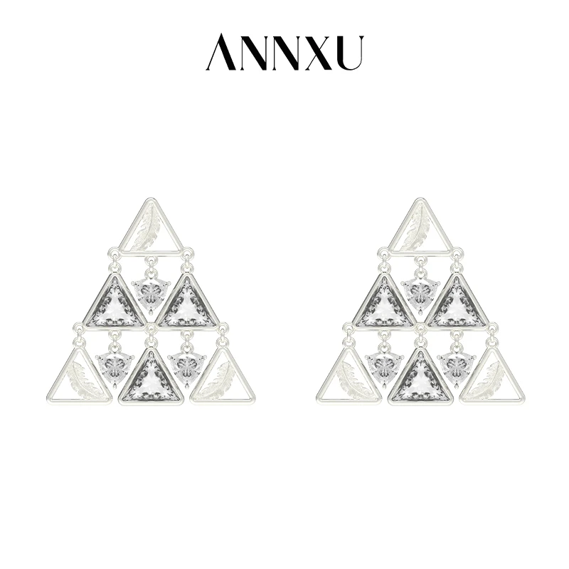 ANNXU 铜合金耳饰 羽毛三角耳环时尚个性设计师气质简约