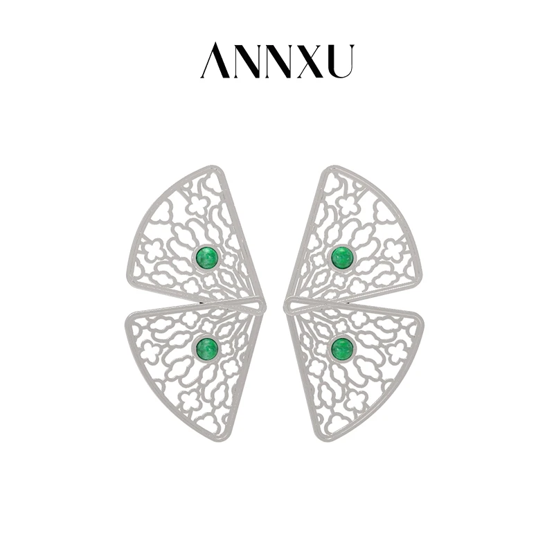 ANNXU 铜合金耳饰 苏式园林系列漏窗蝴蝶耳环小众设计简约