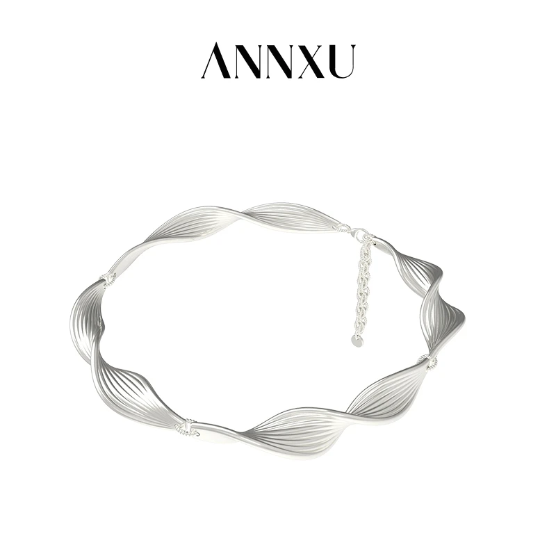 ANNXU 铜合金项链 有序扭转纹理项链简约小众设计感轻奢气质链条