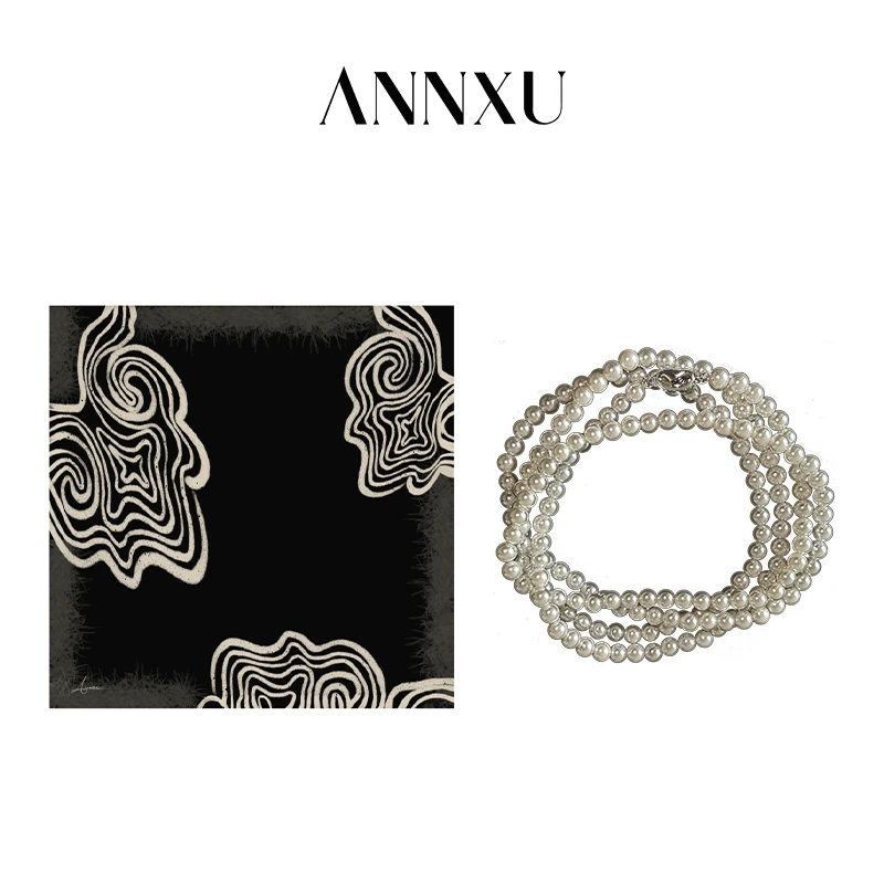 ANNXU复古火把纹多功能发带个性经典小众丝巾贝珠项链发带
