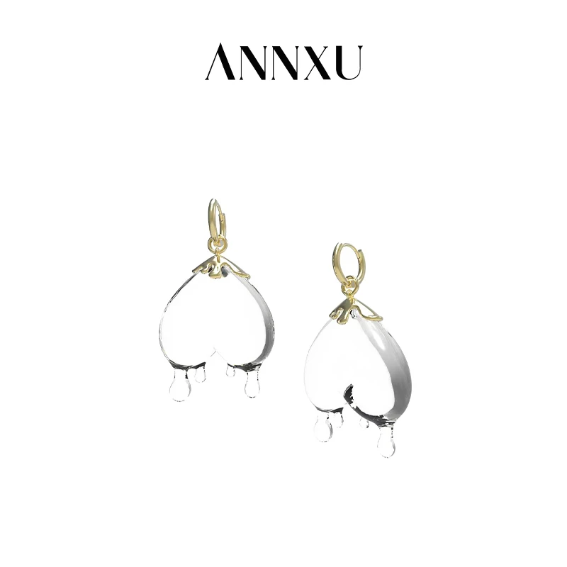 ANNXU 非金属树脂耳饰 融化爱心透明女时尚个性小众原创设计