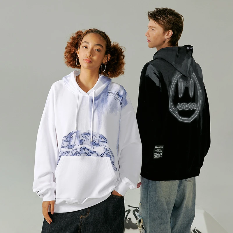 BEASTER扎染印花潮流卫衣街头机能风宽松连帽落肩上衣