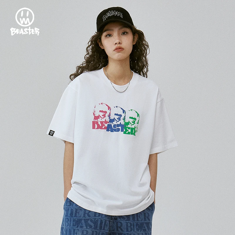 BEASTER印花短袖T恤男纯棉潮牌国潮情侣装美式上衣