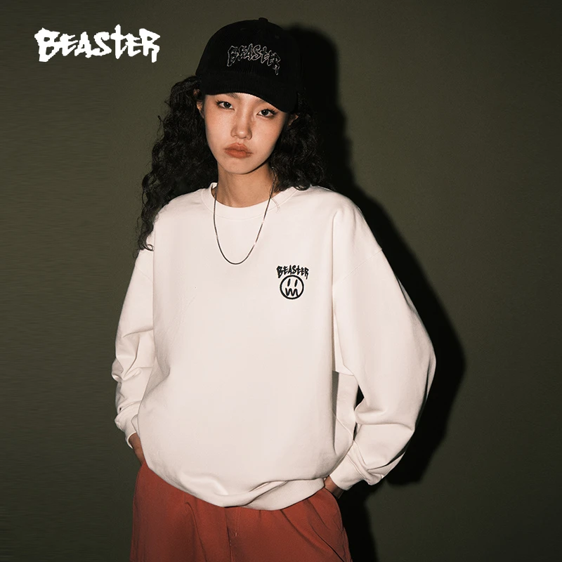BEASTER男友感鬼脸刺绣重磅圆领卫衣多巴胺美式高街套头上衣女